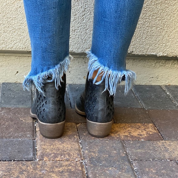 Charcoal V Split Perforated Caged Ankle Booties - Picture 8 of 15